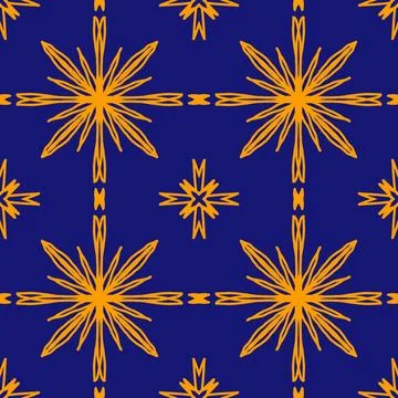 Seamless geometric floral pattern in deep blue 스톡 일러스트