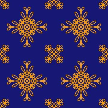 Seamless geometric floral pattern in deep blue 스톡 일러스트