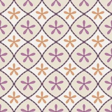 Seamless Geometric Floral Pattern with Five Petal Flowers Stock Illustration