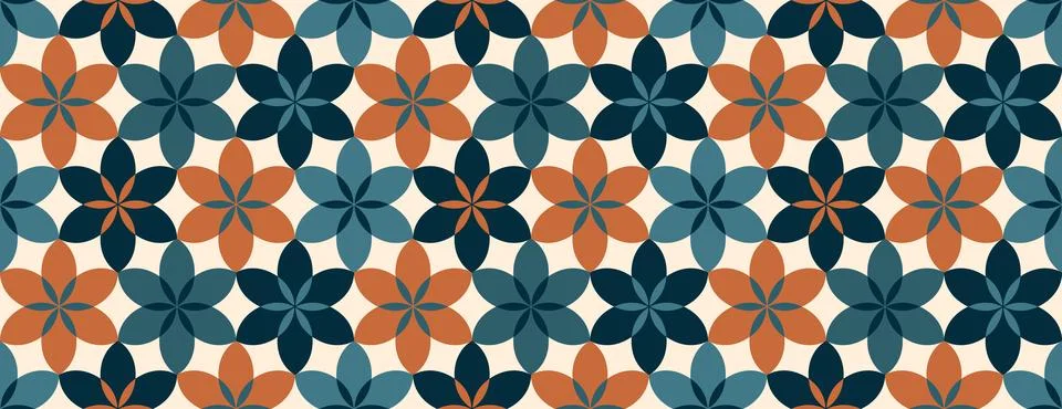 Seamless geometric floral pattern in flat minimalist style with terracotta an Stock Illustration