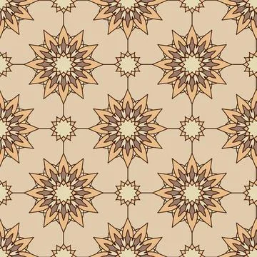 Seamless  geometric floral pattern withabstract flowers on beige background. Stock Illustration