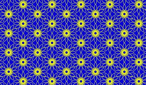 Seamless Geometric Floral Pattern With Yellow Spirograph Flowers On Blue Ba.. Stock Illustration