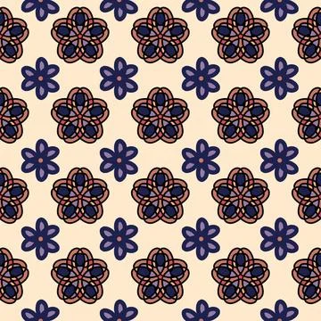 Seamless Geometric Flower Pattern with Beige Background Stock Illustration