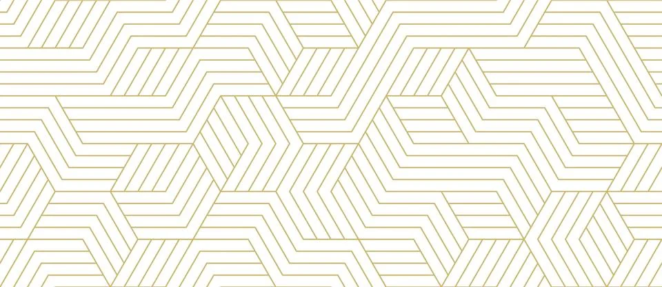 Seamless geometric gold line pattern on white background, abstract art deco Stock Illustration