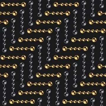 Seamless geometric herringbone pattern with gold and black ball chains Illustrazione stock