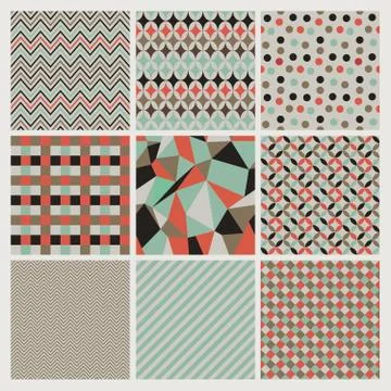 Seamless geometric hipster background set. Stock Illustration