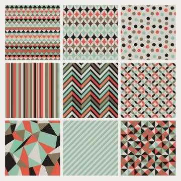 Seamless geometric hipster background set. Stock Illustration