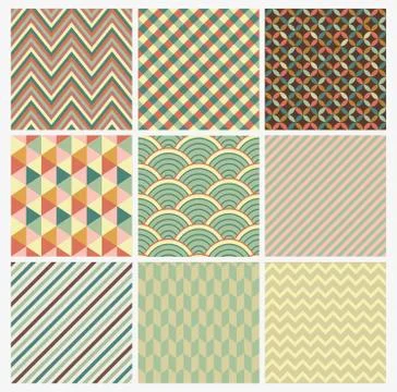 Seamless geometric hipster background set. Stock Illustration