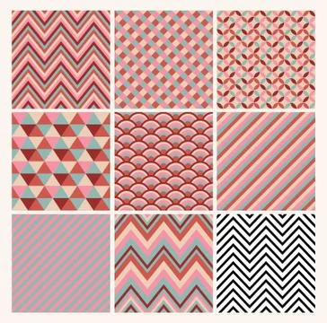 Seamless geometric hipster background set. Stock Illustration