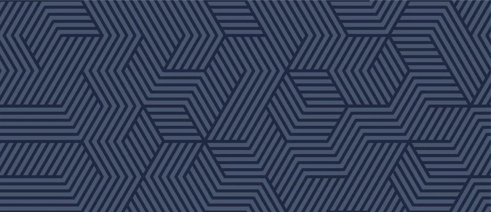 Seamless geometric line pattern on dark blue background, abstract art deco Stock Illustration