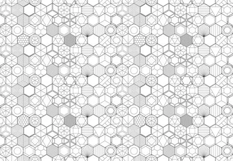 Seamless geometric line pattern with intricate black and white sacred geometr Stock Illustration