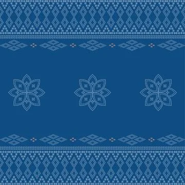 Seamless geometric ornamental pattern on blue background.  Stock Illustration