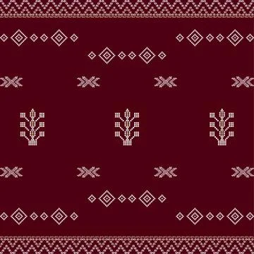 Seamless geometric ornamental pattern on red background. Stock Illustration