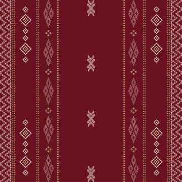 Seamless geometric ornamental pattern on red background. Stock Illustration