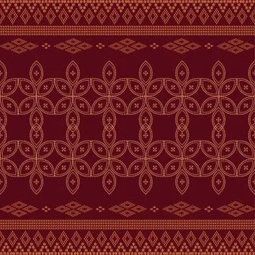 Seamless geometric ornamental pattern on red background. Stock Illustration