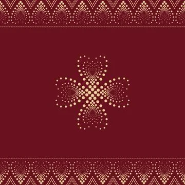 Seamless geometric ornamental pattern on red background. Stock Illustration