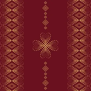 Seamless geometric ornamental pattern on red background. Stock Illustration