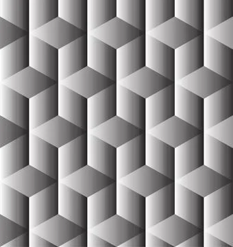 Seamless geometric pattern with 3D cubes in grayscale. The optical illusion.. Stock Illustration