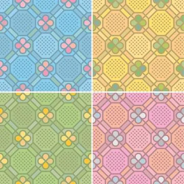 Seamless geometric pattern in 4 color variations, vector illustration 스톡 일러스트