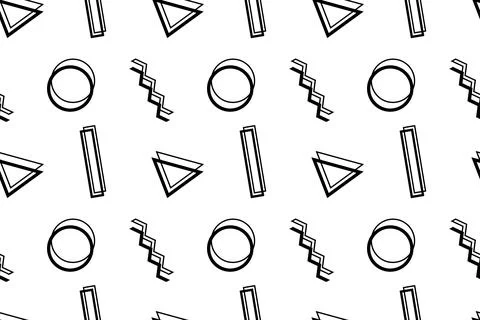 Seamless Geometric Pattern with Abstract Shapes in Black and White Illustrazione stock