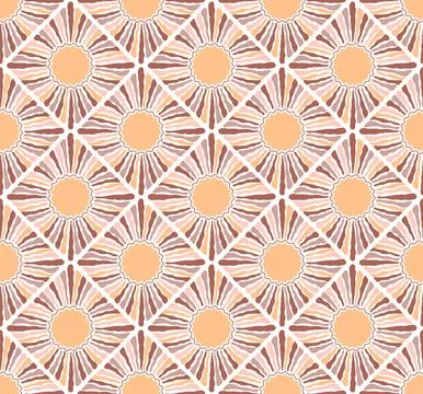 Seamless geometric pattern with abstract  sun  in  peach, beige, and brown .. Stock Illustration