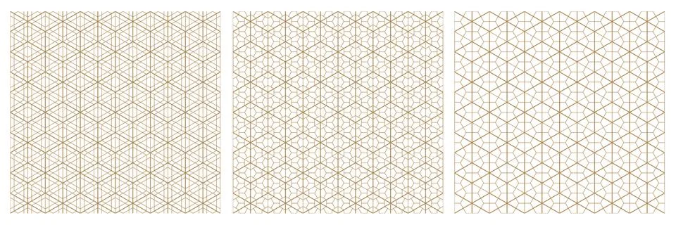 Seamless geometric pattern based on traditional Japanese style kumiko.A set o Stock Illustration