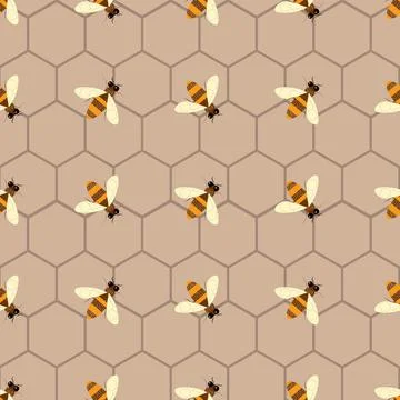 Seamless geometric pattern with bee. Modern abstract honey design Stock Illustration