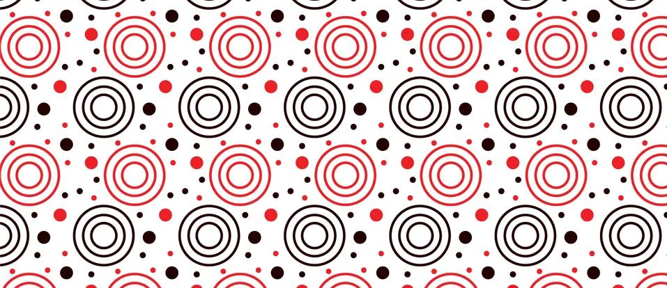 Seamless geometric pattern with black and red circles. 스톡 일러스트