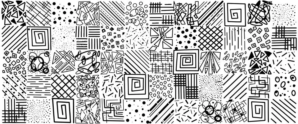 Seamless geometric pattern. Black lines for the background. Different geometric Illustrazione stock