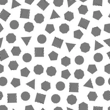 Seamless  geometric pattern with black squares, triangles, circles Stock Illustration