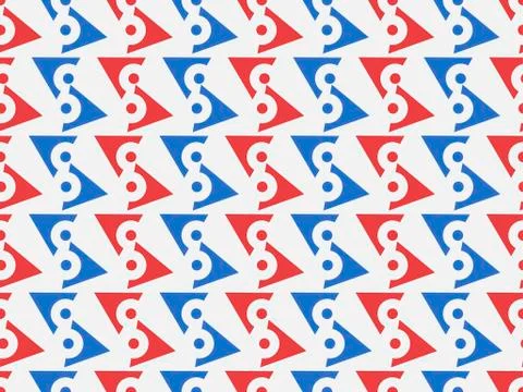 Seamless geometric pattern, blue and red color. Wrapping paper. Vector illust Stock Illustration