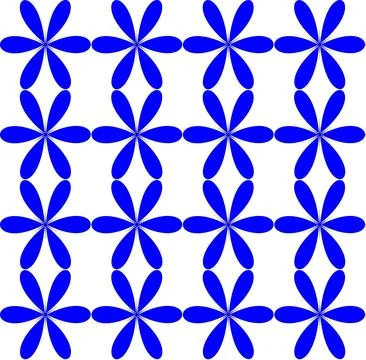 Seamless geometric pattern: blue flowers or stars with four petals Stock Illustration