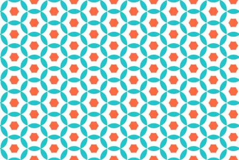 Seamless geometric pattern. In blue, orange, white colors. Stock Illustration
