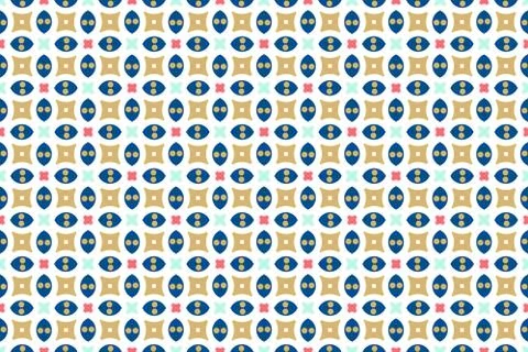 Seamless geometric pattern. Blue, red, brown colors on white background. Stock Illustration