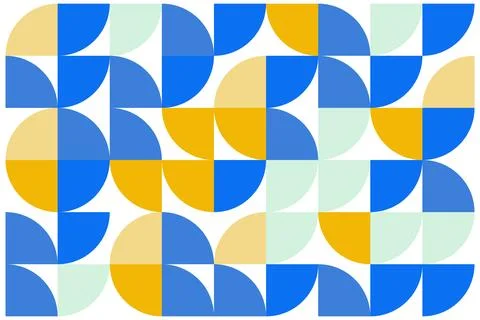Seamless geometric pattern with blue, yellow, green semicircles and quarter Stock Illustration