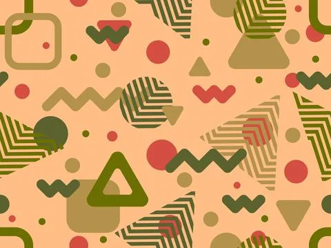 Seamless geometric pattern boho colors. Memphis geometric shapes in 80s style Illustrazione stock