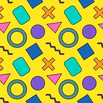 Seamless Geometric Pattern with Bold Shapes on Yellow Background Stock Illustration