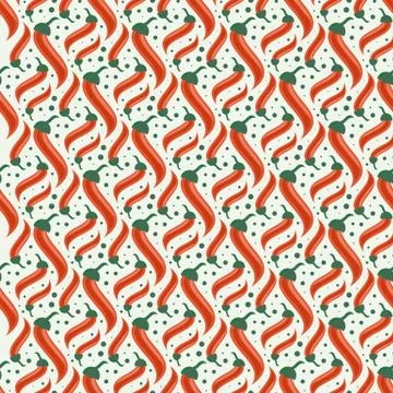 Seamless geometric pattern with cartoon red hot chili peppers. Stock Illustration