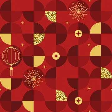 Seamless geometric pattern for Chinese New Year with gold glitter elements Stockillustratie