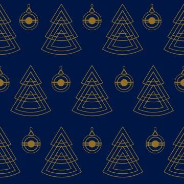 Seamless Geometric Pattern Of Christmas Trees and Christmas Balls. New Year.  Stock Illustration