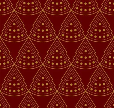 Seamless Geometric Pattern Of Christmas Trees. New Year. Gold Pattern On A Da Stock Illustration