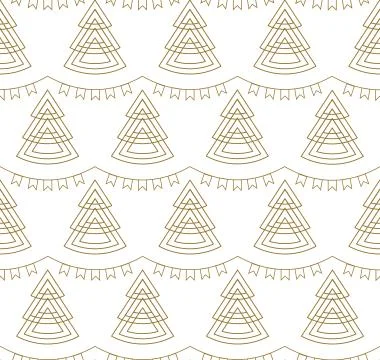 Seamless Geometric Pattern Of Christmas Trees And Garlands Of Flags. New Year Stock Illustration