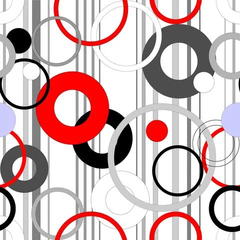 Seamless geometric pattern of circles on a light striped background Stock Illustration