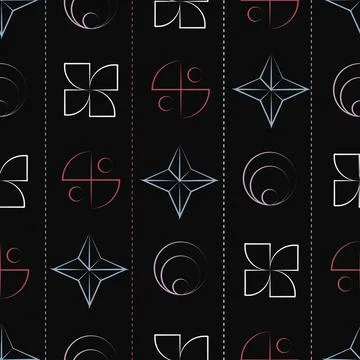 Seamless geometric pattern of colored linear shapes and dotted vertical Stock Illustration