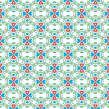 Seamless geometric pattern with colorful triangles and abstract shapes in red, 库存插图