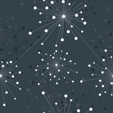 Seamless geometric pattern with connected lines and dots in a shape of fireworks Illustrazione stock