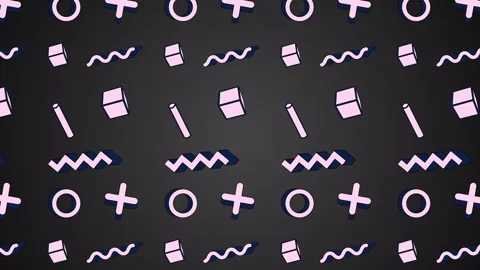 Seamless Geometric Pattern with Cubes, Circles, and Lines on Dark Background Vídeos de archivo 341926198