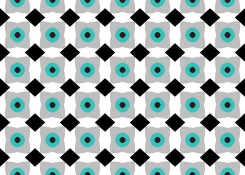 Seamless geometric pattern design illustration. In black, white, grey, blue c Stock Illustration
