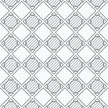 Seamless Geometric Pattern, Drawn on Checkered Notebook イラスト素材