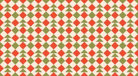 Seamless geometric pattern featuring abstract green Christmas trees and red.. Stock Illustration